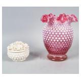 2 Antique Hobnail Glass Items