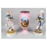 Pair of French Bisque Porcelain Figurines & Vase