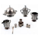 Antique Silverplate Butter Dish Sugar Creamer Set+