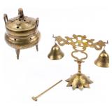 Antique Chinese Incense Pot & Bell Stand Bells