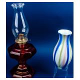 Vintage Oil Lamp & Asian Flower Vase