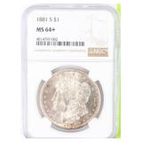 Coin 1881-S Morgan Silver Dollar NGC  MS64+