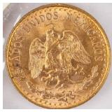 Coin 1945 Mexico 2 Peso Gold Coin. Brilliant Unc.