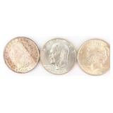 Coin 3 U.S Silver Dollars Peace, Morgan & Ike