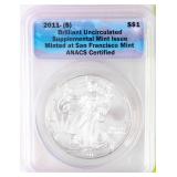 Coin  2011-S Silver Eagle 1 Oz  ANACS BU