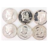 Coin 6 Gem Proof Franklin & Kennedy Half Dollars