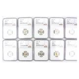 Coin 10 NGC Graded Mercury Dimes MS65