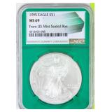Coin 1995 Silver Eagle NGC MS69 .999 Silver