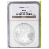 Coin 2008 Silver Eagle NGC MS69 .999 Silver