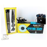 Lot-Tasco Spot. Scope w/Tripod & 2 pair binoculars