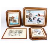 Art Lot of 4  Oil Painting / Etching / Print