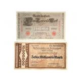 Vintage 1000 & 10,000,000 German Mark Notes
