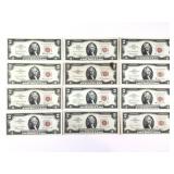 12 Crispy Minty 1963 2 Dollar Bills