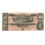 RARE - 1864 Confederate States 10 Dollar Bill