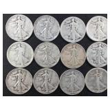 12 Standing Liberty Silver Half Dollars