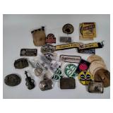 Box of VTG Fiddler Badges Belt Buckles & Stickers