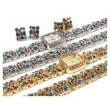 2 Multi-Color Bling Bracelet, Watch & Earring Sets