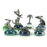 7 Small Decorative Metal Animals On Glass Beads