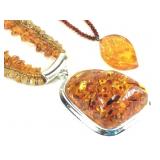 2 Beaded Necklaces w/ Amber Pendants