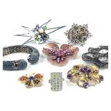 Group Of 6 Large Bling Brooches & More