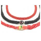Group Of 3 Red & Black Beaded Necklaces