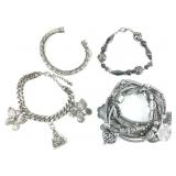 4 Silver Color Costume Bracelets