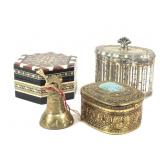 3 Small Jewelry Boxes & Bheestee Bell