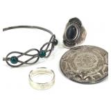 4 Vintage Sterling Silver & Precious Stone Jewelry