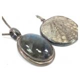 Labadorite & Fossil Pendants w/ Silver Chain