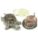Polished Stone Pendant, Pin & Turtle Carving