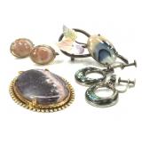 Polished Stone Earrings, Pendant & Pin