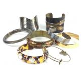 4 Cuffs & 4 Bangles - Metal, Floral Resin +