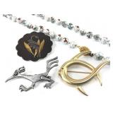 Floral Ptd Bead Necklace & 3 Brooches Amita