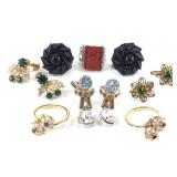 4 Sets of Screw On & Clip On Earrings + 3 Rings