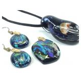 Jelly Fish Pendant + Iredescent Earrings & Pendant