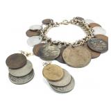 Foreign Coin Charm Bracelet w/ Matching Earrings