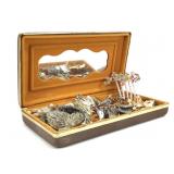 Small Jewelry Box Filled w/ Necklaces, Brooches +