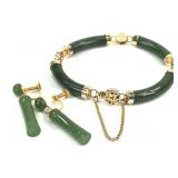 Matching Set Of Jade Bracelet & Earrings