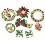 Red & Green Holiday Brooches, Buttons & Earrings