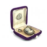 Ellis Bros Matching Cameo Brooch & Earrings