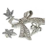 Rhinestone Ribbon Pins & Maple Leaf Earrings