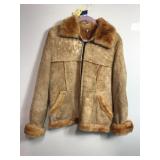 Zip-Up Leather Wool Coat - 40