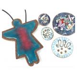 Enameled Copper Pendant, Brooches & Earrings