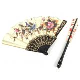 2 Japanese Fabric & Paper Hand Fans