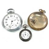 2 Vtg Pocket Watches & Case - Alpine, Hampton