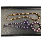 Tigers Eye Necklace w/4 Pc Venetian Glass Set