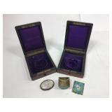 2 Antique Wood Watch Boxes & 3 Enamel Box Parts