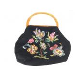 Black Needlepoint Purse with Celuloid Handles
