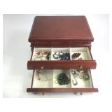 Wooden Jewelry Box W/ Costume Jewelry