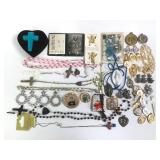 Large Group of Religous Charms, Rosaries & More
